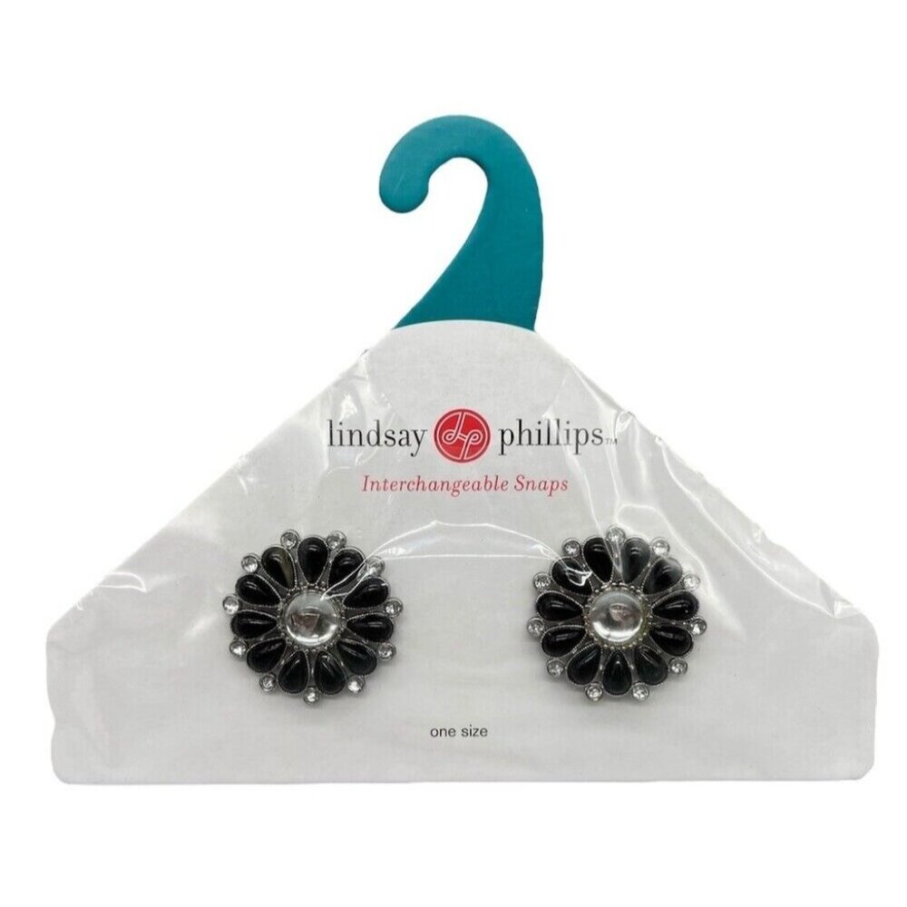 Lindsay Phillips Interchangeable Snaps "Thea" One Size Black & Silver Floral Des